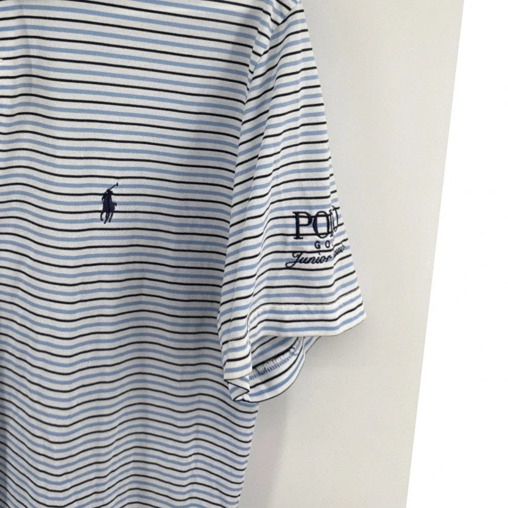 Ralph Lauren Pro Fit Golf Polo Shirt Mens Medium Blue White Striped AJGA Logo